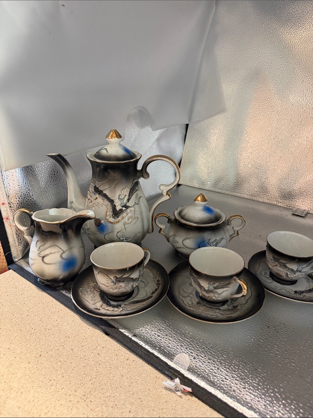 Vintage Japanese Style Moriage(3Dhand painted) Porcelain Tea Set with Dragons
